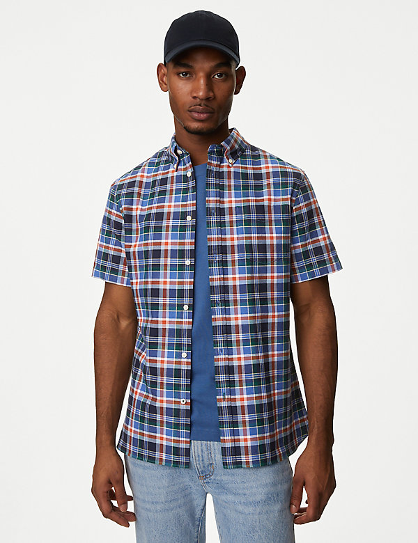 Easy Iron Pure Cotton Check Oxford Shirt - AT
