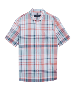 

Mens M&S Collection Pure Cotton Check Shirt - Orange, Orange