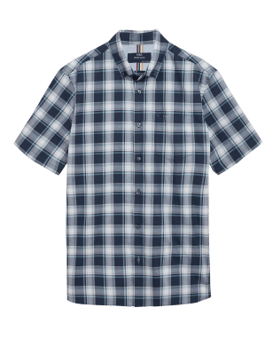 

Mens M&S Collection Hemd aus reiner Baumwolle mit Karomuster - Indigo, Indigo