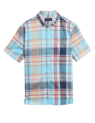 

Mens M&S Collection Pure Cotton Check Shirt - Pink Mix, Pink Mix