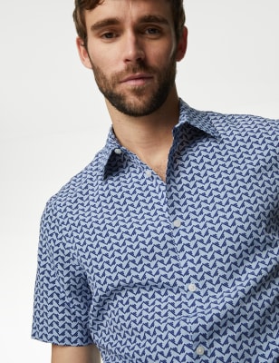

M&S Collection Camisa de planchado fácil con estampado geométricoMens - Blue Mix, Blue Mix