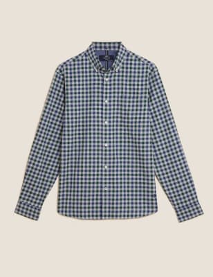 

Mens M&S Collection Karohemd aus gebürsteter Baumwolle - Dark Green, Dark Green