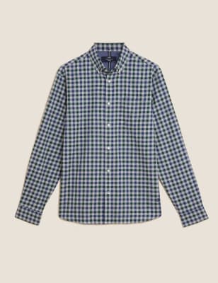 

Mens M&S Collection Brushed Cotton Check Shirt - Dark Green, Dark Green