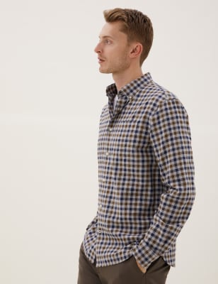 

Mens M&S Collection Brushed Cotton Check Shirt - Burnt Orange, Burnt Orange