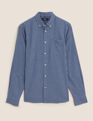 M&S Mens Brushed Cotton Gingham Check Shirt