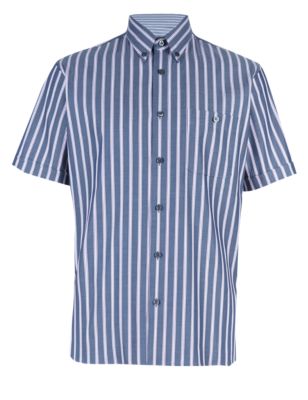 Pure Cotton Short Sleeve Double Striped Shirt | Blue Harbour | M&S