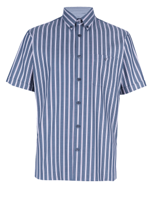 Pure Cotton Short Sleeve Double Striped Shirt | Blue Harbour | M&S