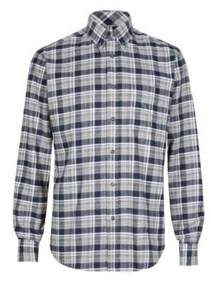 XXXL Pure Cotton Flannel Checked Thermal Shirt | Blue Harbour | M&S