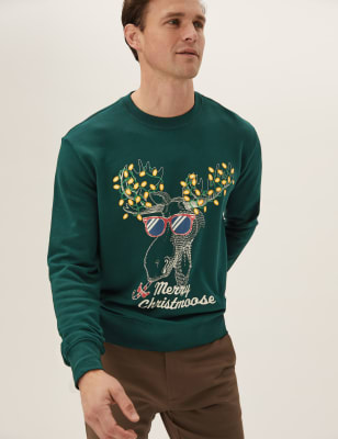 

Mens M&S Collection Pure Cotton Novelty Sweatshirt - Dark Green, Dark Green