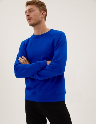 

Mens M&S Collection Pure Cotton Raglan Crew Neck Sweatshirt - Cobalt, Cobalt