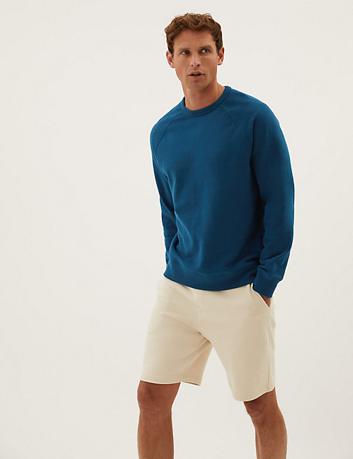 Marks And Spencer Mens M&S Collection Pure Cotton Raglan Crew Neck Sweatshirt - Dark Blue, Dark Blue