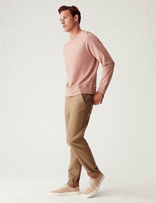 Marks And Spencer Mens M&S Collection Pure Cotton Raglan Crew Neck Sweatshirt - Dusky Pink