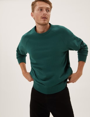 

Mens M&S Collection Pure Cotton Raglan Crew Neck Sweatshirt - Dark Green, Dark Green