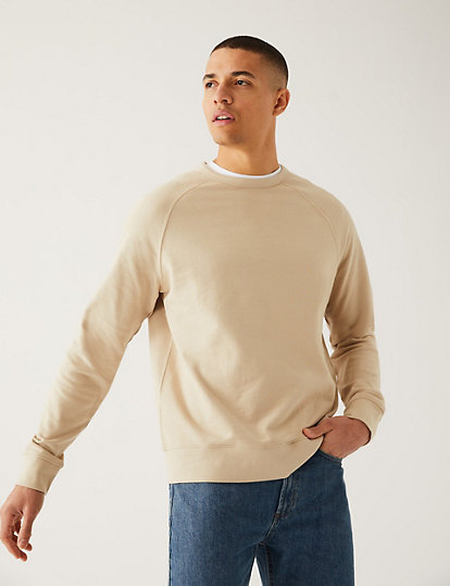Pure Cotton Raglan Crew Neck Sweatshirt