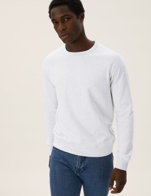 

Mens M&S Collection Pure Cotton Raglan Crew Neck Sweatshirt - Ecru Mix, Ecru Mix