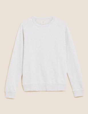 

Mens M&S Collection Raglan-Sweatshirt aus reiner Baumwolle mit Rundhalsausschnitt - Ecru Mix, Ecru Mix