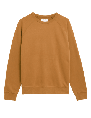 

Mens M&S Collection Pure Cotton Raglan Crew Neck Sweatshirt - Dark Gold, Dark Gold