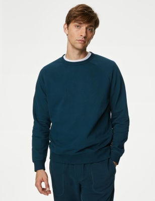 

Mens M&S Collection Pure Cotton Raglan Crew Neck Sweatshirt - Dark Kingfisher, Dark Kingfisher