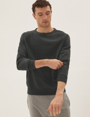 

Mens M&S Collection Raglan-Sweatshirt aus reiner Baumwolle mit Rundhalsausschnitt - Charcoal, Charcoal