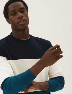 

Mens M&S Collection Sweatshirt aus reiner Baumwolle mit Blockfarben - Dark Navy, Dark Navy