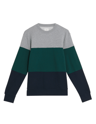 

M&S Collection Sudadera 100% algodón de bloques de colorMens - Grey Marl, Grey Marl