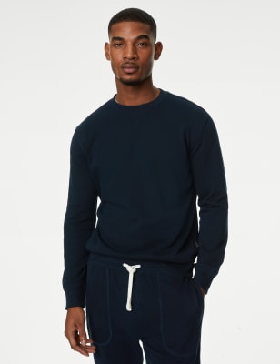 M&S Mens Pure Cotton Crew Neck Sweatshirt - SREG - Dark Navy, Dark Navy,Grey Marl,Black,Light Airfor