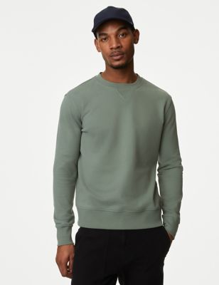 

Mens M&S Collection Pure Cotton Crew Neck Sweatshirt - Medium Green, Medium Green