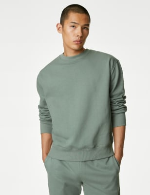 

Mens M&S Collection Oversized Cotton Rich Crew Neck Sweatshirt - Sage, Sage