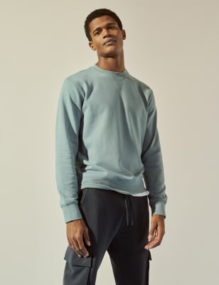 

Mens M&S Collection Sweatshirt aus reiner Baumwolle mit Rundhalsausschnitt - Faded Green, Faded Green