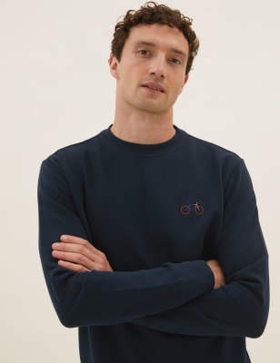 

Mens M&S Collection Sweatshirt aus reiner Baumwolle mit Stickerei - Dark Navy, Dark Navy