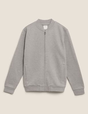 

Mens M&S Collection Pure Cotton Zip Up Bomber Jacket - Grey Marl, Grey Marl