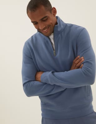 

Mens M&S Collection Pure Cotton Half Zip Sweatshirt - Air Force Blue, Air Force Blue