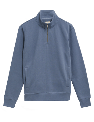 

Mens M&S Collection Pure Cotton Half Zip Sweatshirt - Air Force Blue, Air Force Blue