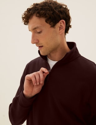 

M&S Collection Sudadera 100% algodón con media cremalleraMens - Dark Burgundy, Dark Burgundy