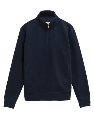 

Mens M&S Collection Sweatshirt aus reiner Baumwolle mit halbem Reißverschluss - Dark Navy, Dark Navy