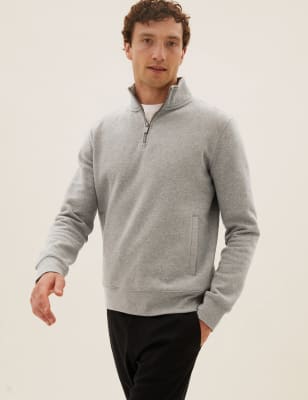 

Mens M&S Collection Pure Cotton Half Zip Sweatshirt - Grey, Grey