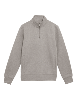 

Mens M&S Collection Pure Cotton Half Zip Sweatshirt - Grey, Grey