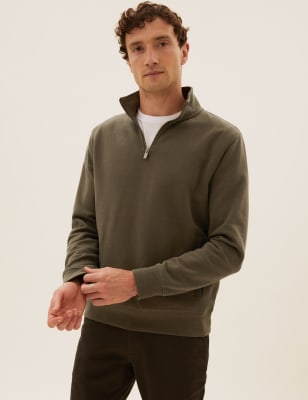 

M&S Collection Sudadera 100% algodón con media cremalleraMens - Dark Khaki, Dark Khaki