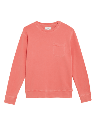 

Mens M&S Collection Sweatshirt aus reiner Baumwolle mit Rundhalsausschnitt - Bright Coral, Bright Coral