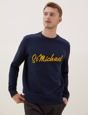 

Mens M&S Collection Sweatshirt aus reiner Baumwolle mit Stickerei - Dark Navy, Dark Navy