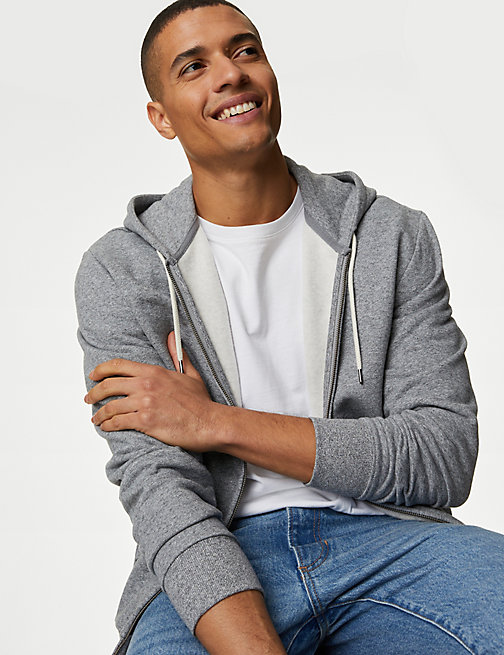 Marks And Spencer Mens M&S Collection Pure Cotton Hoodie - Grey Marl, Grey Marl