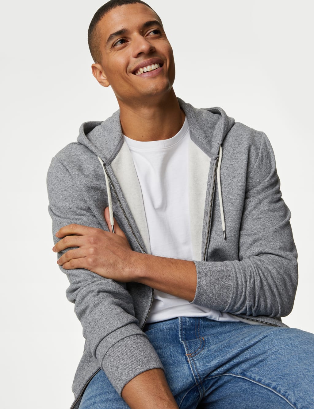 Mens grey zip hoodie sale