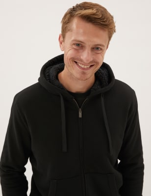 

Mens M&S Collection Pure Cotton Fleece Lined Hoodie - Black, Black