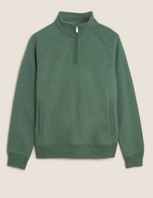 

M&S Collection Sudadera 100% algodón con media cremalleraMens - Khaki, Khaki