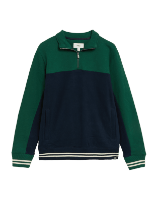 

Mens M&S Collection Sweatshirt aus reiner Baumwolle mit halbem Reißverschluss - Dark Green, Dark Green