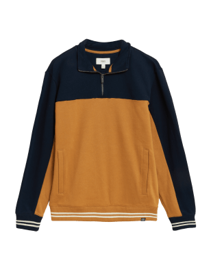 

M&S Collection Sudadera 100% algodón con media cremalleraMens - Dark Gold, Dark Gold