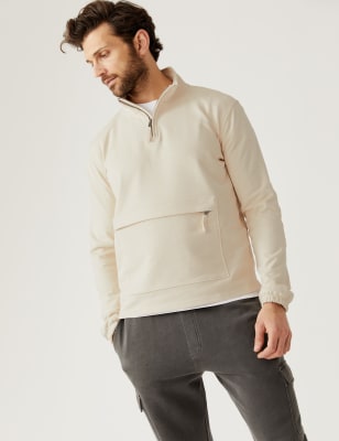 

Mens M&S Collection Pure Cotton Funnel Neck Half Zip Sweatshirt - Ecru, Ecru