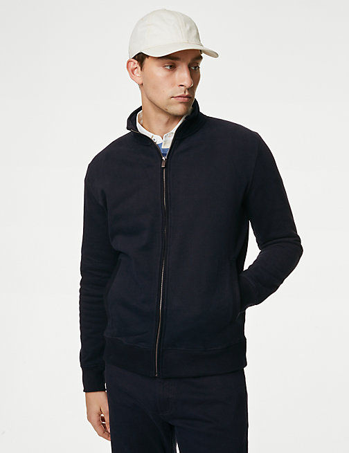 Marks And Spencer Mens M&S Collection Pure Cotton Zip Up Sweatshirt - Dark Navy