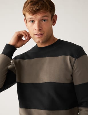 

M&S Collection Sudadera de rayas de escote cerrado 100% algodónMens - Medium Brown, Medium Brown