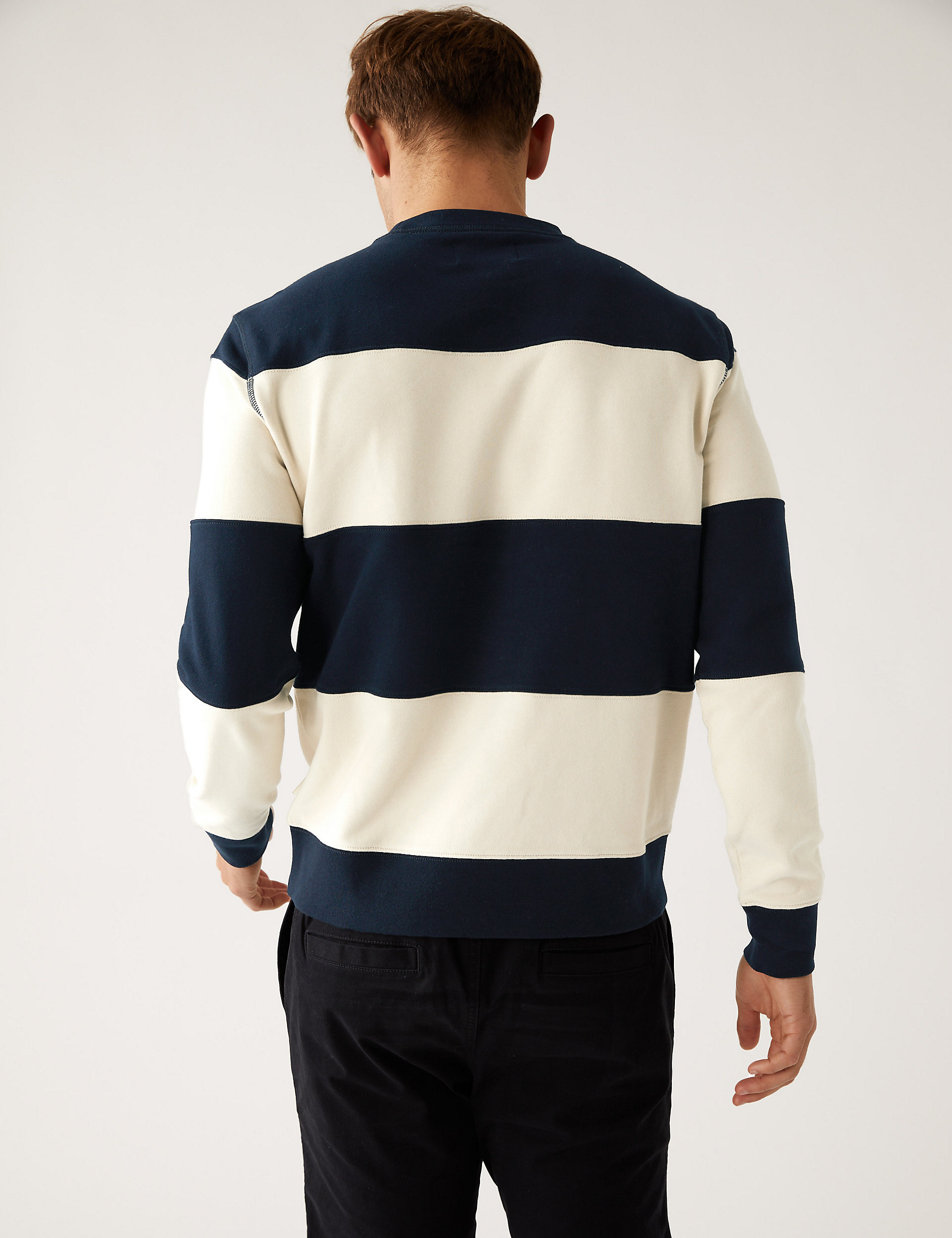 Pure Cotton Striped Crew Neck Sweatshirt | M&S IL